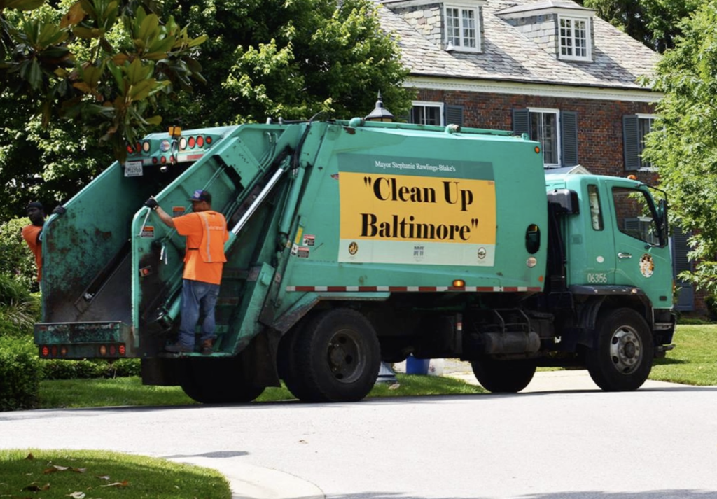 Photo of Baltimore DPW trash pickup truck from diStefano's Arts For Learning introductory video